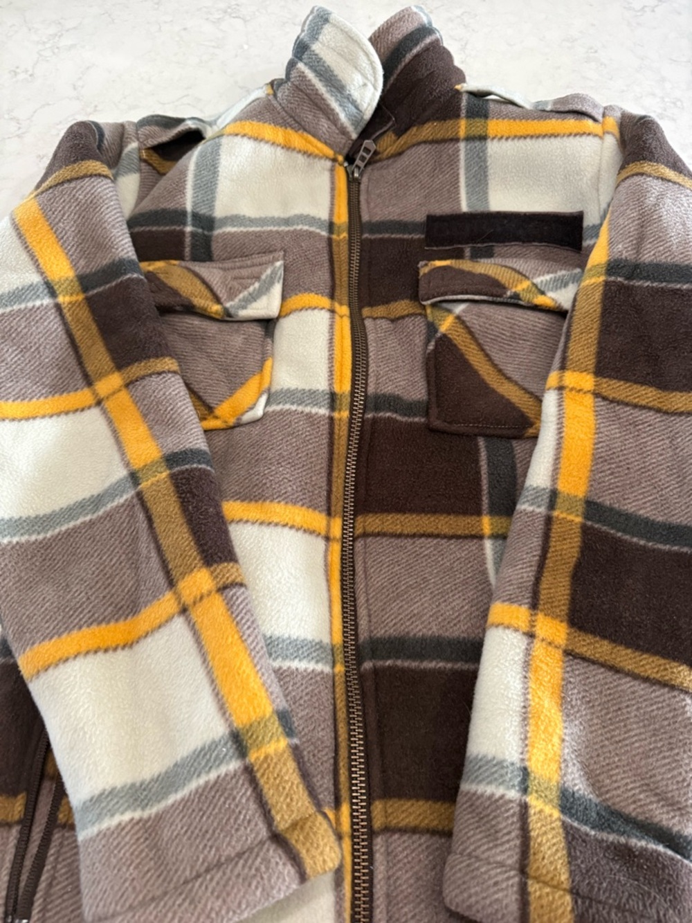 Burton Plaid Fleece Jacket in Brown, Cream & Yellow